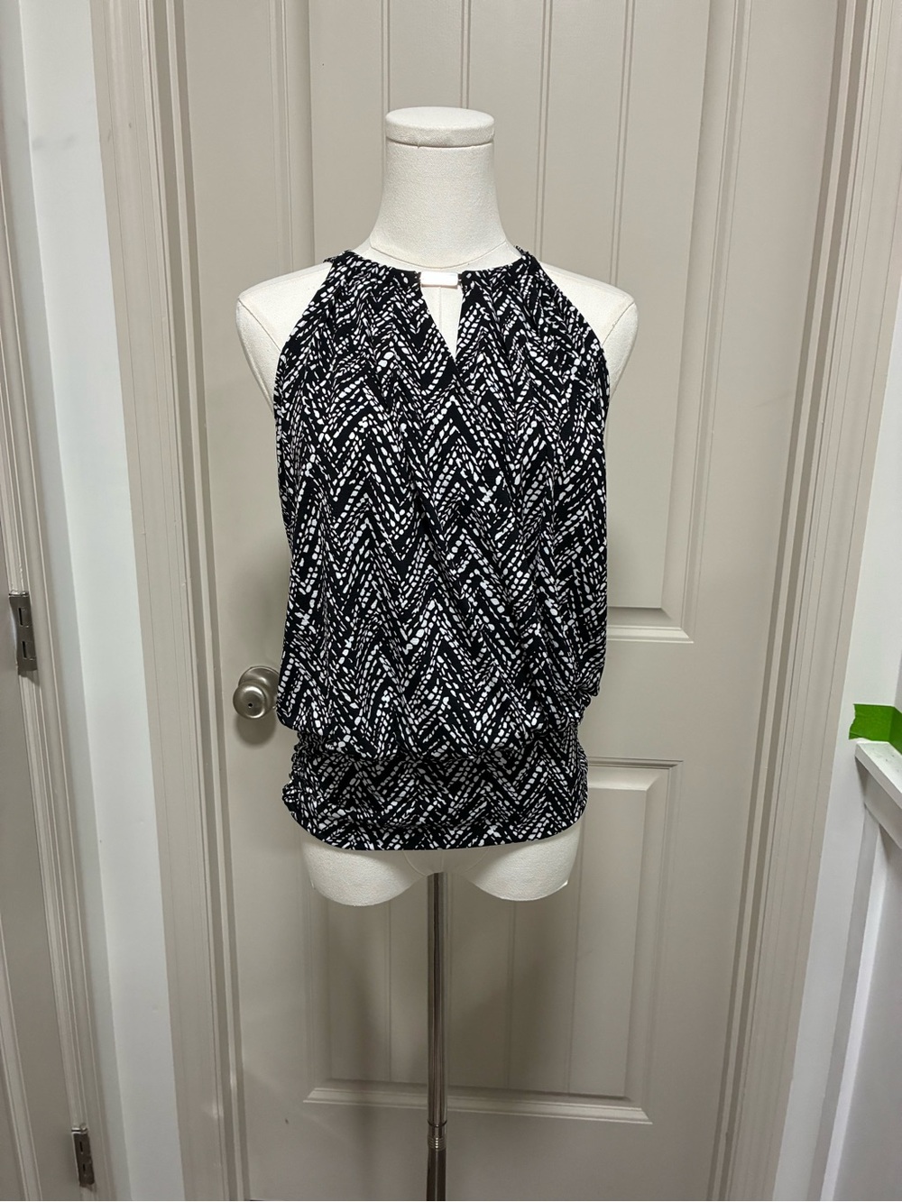 White House Black Market Black & White Chevron Halter Tank
